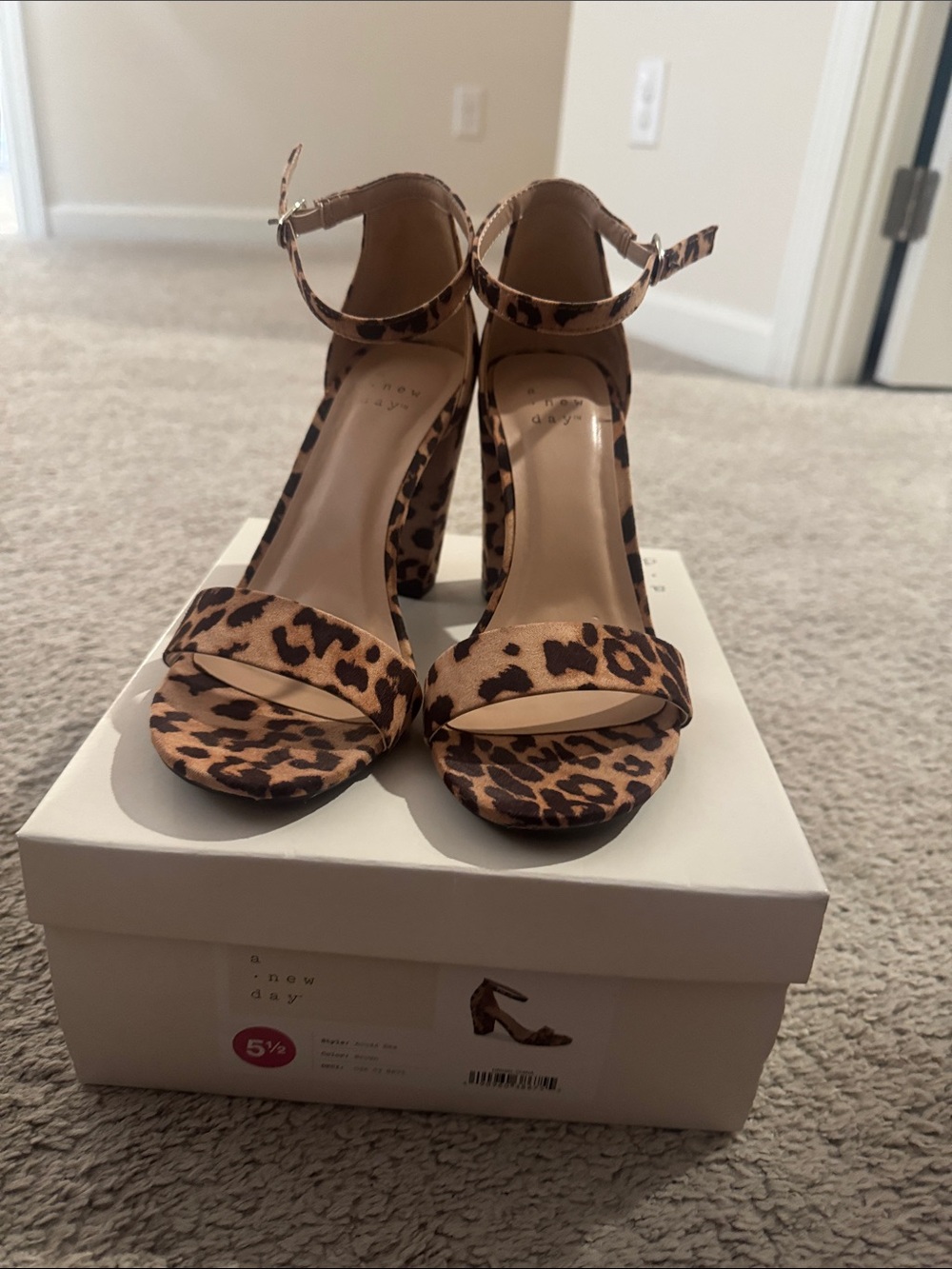 a new day Leopard Print Ankle Strap Block Heels - Brown/Tan